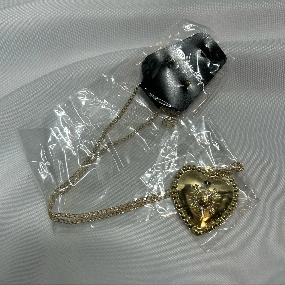 NWT Turtle Heart Gold Necklace With Earrings Chain Gift Fashion Jewelry